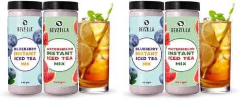 Image of Bevzilla Blueberry & Watermelon Instant Ice Tea Powder - 400g x 2 | Perfect for Summers | Refreshing & Instant Iced Tea Drink (Pack of 2)
