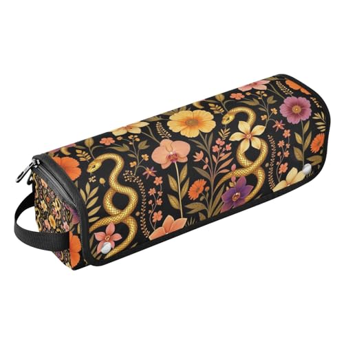Organizador de Herramientas para Cabello 2 en 1 con Base Resistente al Calor, Bolsa para Planchas y Rizos, Diseño Retro de Serpiente y Flores, Esencial para Viajes para Mujeres miniatura 1