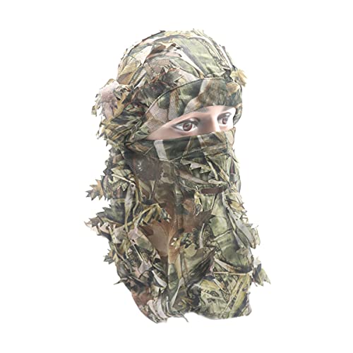 Camouflage Leafy Hat Full Face Mask 3D Camo Cap Balaclava Ghillie Turkey Hunting Gear Accessories (Reed Leaves)