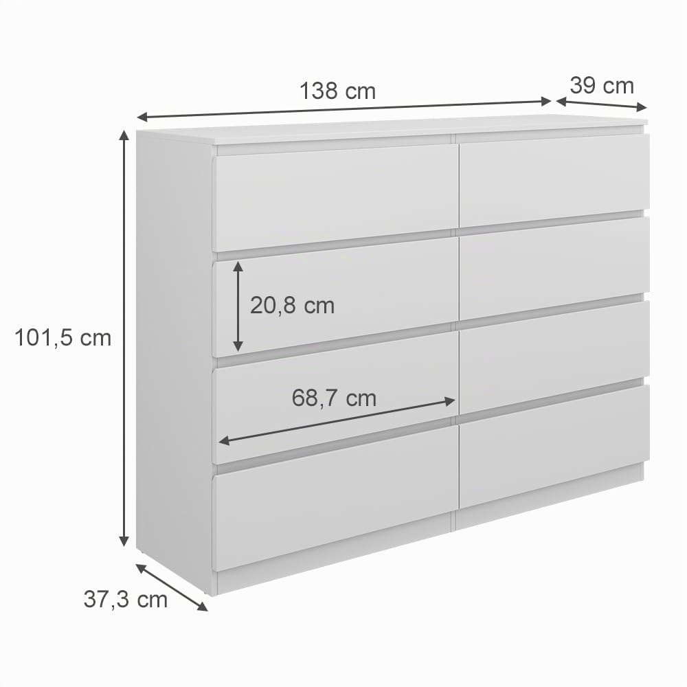 Vicco Cassettiera Calisto, Bianco, 39 x 101.5 cm