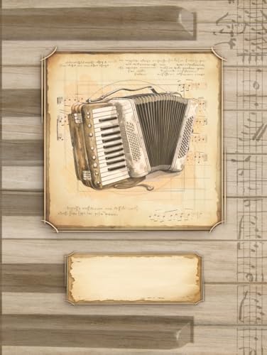 Blank Sheet Music Notebook for Accordionists: 100 Pages with 5-Line Staves / Staffs || +3 Puzzles on "Music" || Antique Vintage Style || Appreciation Gift Idea for Accordion Player / Teacher