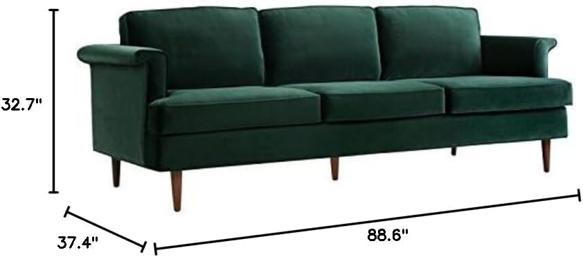 TOV Furniture The Porter Collection Contemporary Style Velvet Upholstered Living Room Sofa with Beech Wood Legs, Forest Green