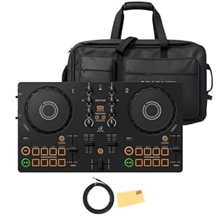 Pioneer DJ AlphaTheta DDJ-FLX2 Compact 2-Channel DJ Controller Bundle with Carrying Case, Instrument Cable, and Austin Bazaar Polishing Cloth