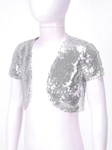 Linjinx Flower Girls Sequins Cardigan Short Sleeve Bolero Shrug Open Front Princess Wedding Party Dress Cover Up4