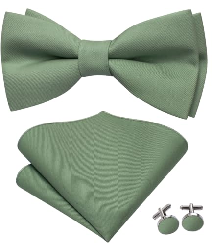 Image of Hi-Tie Bow Ties for Men Pre-Tied Pocket Square with Cufflinks Mens Bowtie Sets for Wedding Formal Party