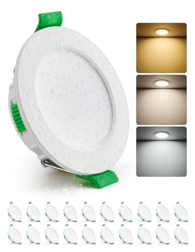 HOMEOW Faretti Led da Incasso per Cartongesso 4W, Diametro Foro 55-68mm, 29mm Ultrasottili, IP44 Faretti Led Soffitto, Regolabile Calda 2700K, Neutro 4000K e Freddo 6000K, Non Dimmerabili, Set di 20
