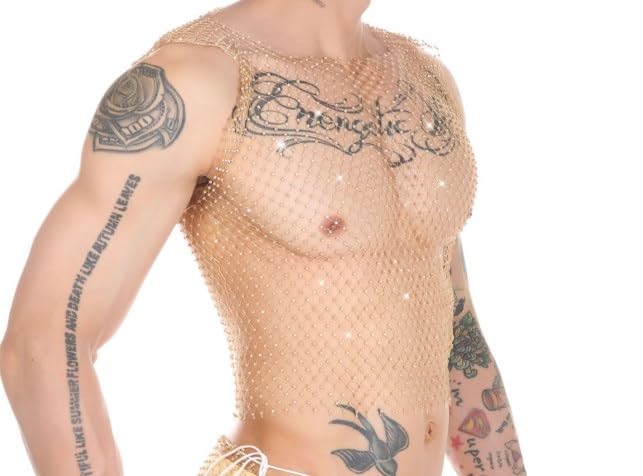 ABAFIP Men's Rave Outfit Sheer Rhinestone Top Sleeveless Tanks Crop Top Fishnet Vest Music Festival Shirt4