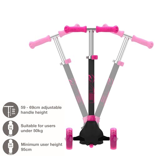 EVO Eclipse Leuchtender Tretroller mit 3 Rädern, Kinder-Scooter mit verstellbarer Griffhöhe, verstellbare Griffhöhe für Jungen und Mädchen, Kick, für Kinder im Alter von 3–12 Jahren, Rosa