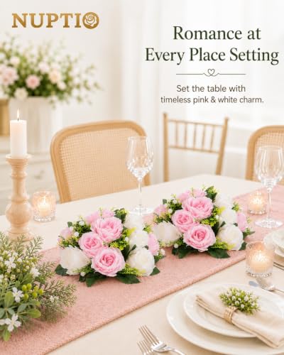 Image of NUPTIO Pink & White Flower Balls: Artificial Rose Centerpieces for Tables