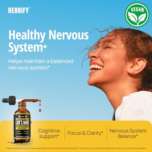 Image of HERBIFY Lions Mane Supplement - Daily Mushroom Supplement for Memory, Focus & Clarity - Brain Booster - Lions Mane Tincture for Immune Support - 4 Fl oz