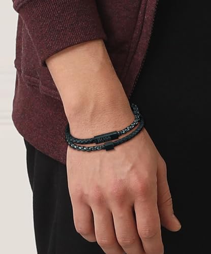 BOSS Jewelry Men's BLENDED Collection Leather Bracelet Black - 1580150M - Image 3