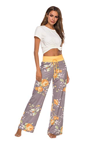 Locube Women's Pajama Pants Soft Comfy Lounge Pants Drawstring Elastic Waist Wide Leg Yoga Pants (Yellow, X-Large) #TOP2