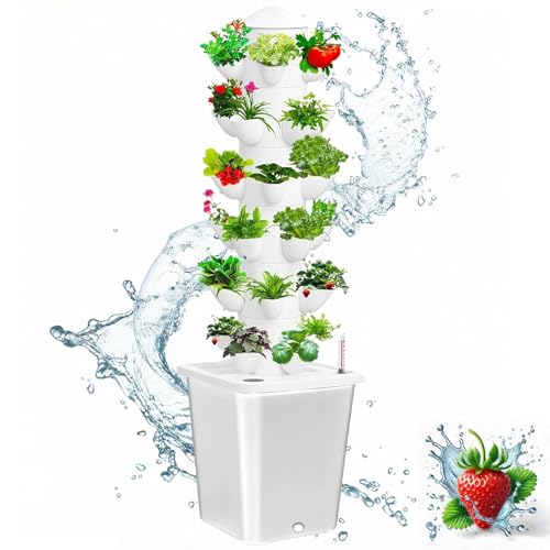 KUCKGO Vertical Hydroponic Garden Tower Growing System - Indoor Planter Kit with 30 Pods, Aeroponic-Style Tower for Herbs, Vegetables, Lettuce & Strawberries, Home Countertop Grow System, White