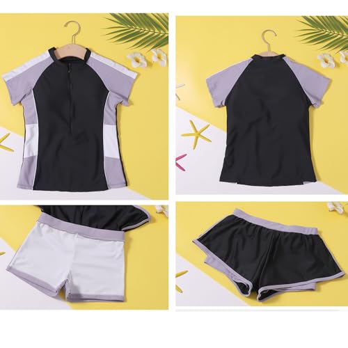 Image of Girls Short Sleeve Rash Guard Sets Swimsuits Two-Piece Beach Swimwear Quick Dry Bathing Suits UPF 50+ 8-16 Years
