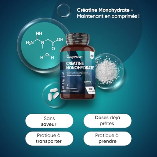 Creatine Monohydrate 270 comprimés Vegan, 3000mg par Portion, 3 Mois d'approvisionnement, sans OGM, sans Gluten ni Colorants ni Arômes Artificiels et sans Stéarate de Magnésium – Image 3