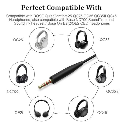Zosvoses 2,5mm auf 3,5mm Audiokabel Klinkenkabel, Ersatz Bose Kopfhörer Audio Kabel mit Mikrofon und Lautstärkeregelung kompatibel mit Bose 700 Quietcomfort QC25 QC35 QC35II QC45 JBL & AKG Kopfhörer