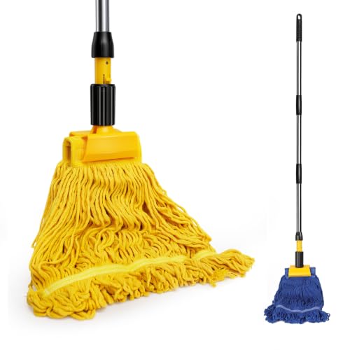 Masthome Industrial Mop Heavy Duty-130-165cm Adjustable Stainless Steel Handle-Looped-End Cotton Mop with Jaw Clamp-2 Reusable Heads for Commercial Home