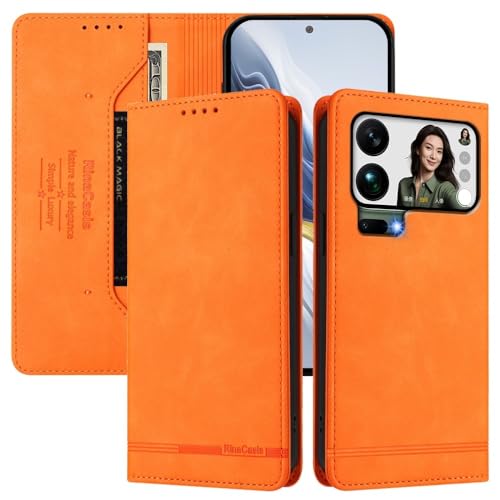 Étui portefeuille Xiaomi 14 Pro 5G orange coque magnétique rabat arrière cuir