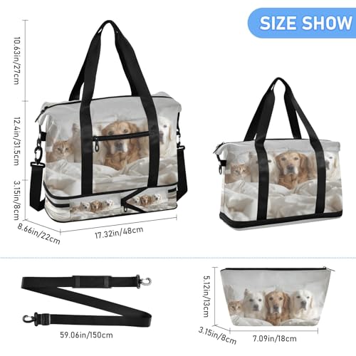 Cute Real Dog Travel Duffel Bag Waterproof Gym Sport Tote Bag Carry On Weekender Bag with Compartment3