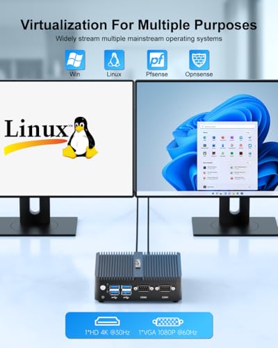 Image of HYSTOU Mini PC Fanless Industrial: 8GB Ram DDR4 256GB SSD Micro Computer Celeron J4125 Dual LAN Mini Desktop PC Windows 10 Pro with Dual Band WiFi Bluetooth