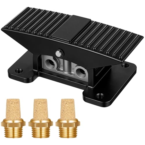 Tudomro 1/4" NPT 5-Way 3-Position Center Closed Pneumatic Foot Valve, Industrial Machine Control Pedal with 3 pcs 1/4" Pneumatic Mufflers for Welding Assembly Line