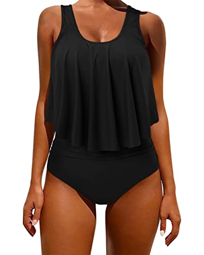 OMKAGI Women's Ruffle Bikini Swimsuit High Waisted Bottom Plus Size Swimwear Tankini