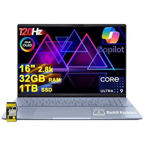 ASUS Vivobook S16 AI PC ノートパソコン 16インチ 2.8k OLED 120Hz (600nits, 100% DCI-P3) Intel 16コア Ultra 9 285H 32GB RAM 1TB SSD バックライト クリエ