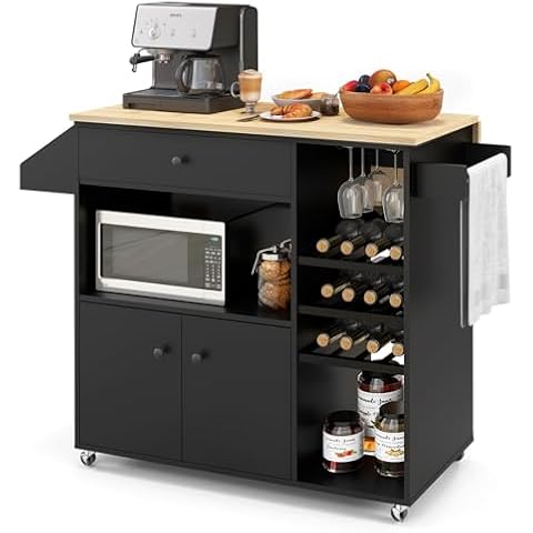 TANGZON Rolling Kitchen Island with Storage Cover