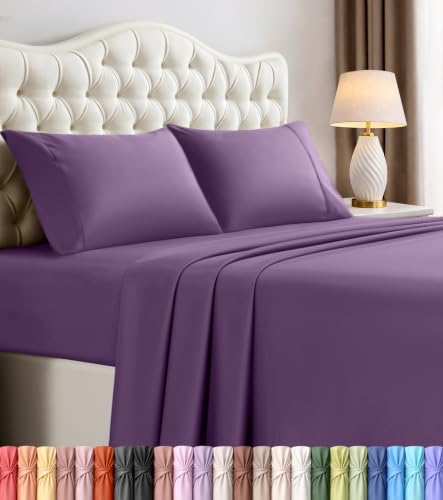 Image of Utopia Bedding California King Size Sheet Set - 4 Piece Bed Sheets, Soft and Breathable Microfiber, Includes 1 Fitted Sheet, 1 Flat Sheet and 2 Pillowcases - Oeko Tex (Eggplant)