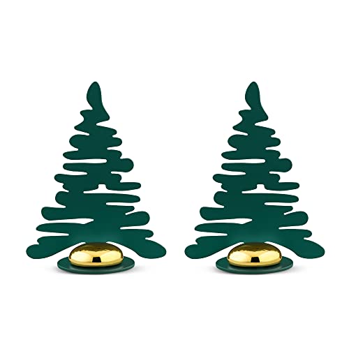 Alessi Barkplace Tree BM16S2 GR, Set of Two Placecards with The Shape of a Christmas Tree, in Colored Steel with Epoxy Resin