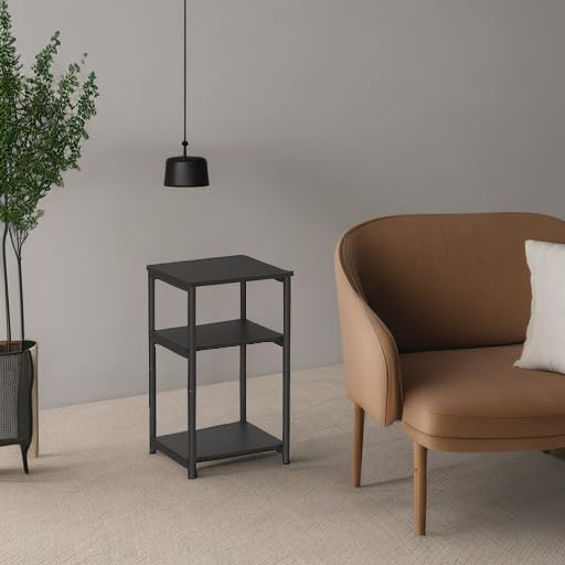 Image of VASAGLE Tall Side Table, End Table with Storage Shelves, 3-Tier Slim Table, Steel Frame, for Living Room, Study, Bedroom, Industrial, Black ULET273B16