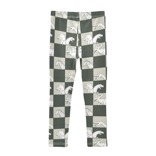 Girls' Athletic Leggings Ankle Length Yoga Dance Pants Kids Teen 4T Checkered Dinosaur2