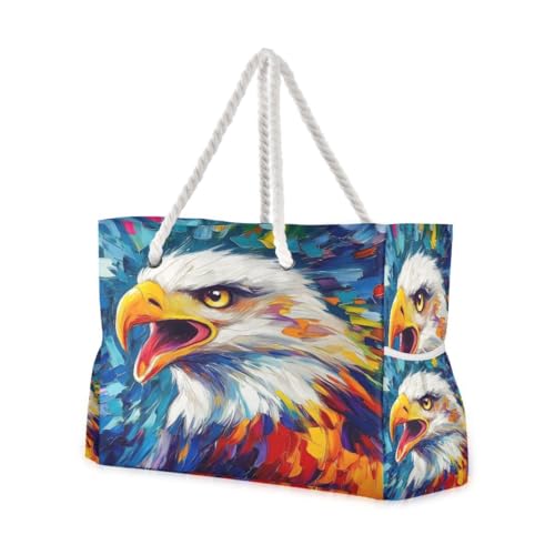 Large Beach Bags Totes Canvas Tote Shoulder Bag Eagle Water Resistant Bags for Gym Travel Daily
