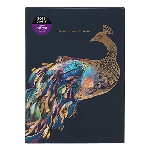 WHSmith 2023 A5 Diary Day to Page Foil Peacock Navy Flexi Diary Cover