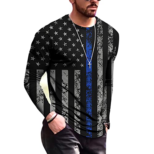 Men s Flag Graffiti Print Long Sleeve Shirt Vintage Oil Painting USA Flag Stripes Shirt (12, XXS)