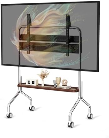 CNTSLNB TV Ständer mit Holzablage und Lochplatte für 32-75 Zoll Fernseher | Mobiler TV-Ständer, Fernsehständer Mit Rollen, Geeignet für Geschäfte, Wohnungen, Büros, Tragkraft 50 kg