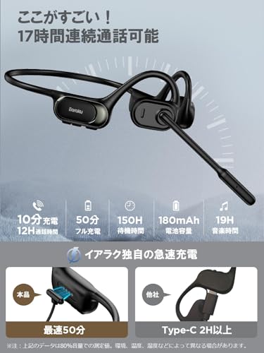 undefined 【超クリア通話・50分急速充電】Earaku(イアラク) ヘッドセット Bluetooth 10分間充電で12時間連続通話可能 最大19時間連続使用 通話専用イヤホン 270°回転マイク DSPチップ内蔵で雑音除去 デュアルEQモード切替 オープンイヤーヘッドホン マルチペアリング対応 テレワーク/リモート/Web会議/コールセンター/在宅勤務/ビジネスヘッドセット(MicCuff J200) の商品画像 6
