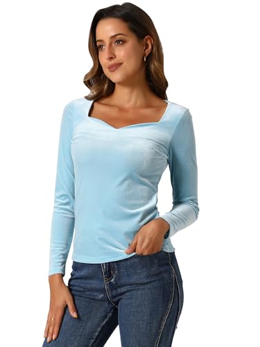 Hauts en velours élégant pour femme avec col en cœur et manches longues