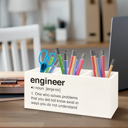 Image of Engineer Gifts Wooden Pen Pencil Holder for Office Desk Accessories, Best Engineering Gifts Makeup Brush Toothbrush Holder Organizer for Bathroom