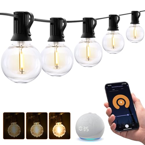 XMCOSY+ Smart Outdoor String Lights, 150Ft G40 Globe Patio Lights with 75 LED Bulbs, WiFi & APP Control, Work with Alexa, Extendable Waterproof Dimmable LED String Lights for Outside, Porch, Cafe