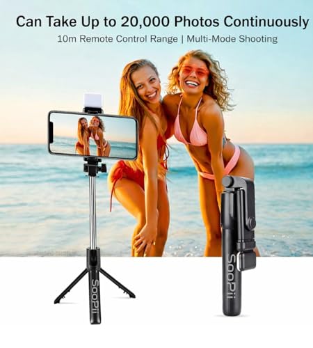 Image of Selfie Light Stick with Tripod Stand, 3 in 1 Multifunctional design, Rechargable LED Light with Two Brighness Levels for Make up, Selfie, Vlogging & Photo Shoot,70cm Selfie stick with Bluetooth Remote