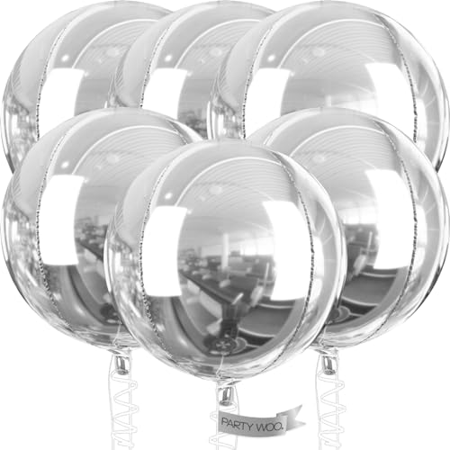 Image of PartyWoo Metallic Silver Foil Balloons 6pcs Large Round Giant 4D Balloons | 32 Inch for Graduation Birthday Engagement Space Themed Themed Baby Shower Bridal Shower Gender Reveal Party Decorations