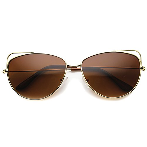 zeroUV Women's Metal Wire Cut Out Slim Temple Cat Eye Sunglasses 58mm