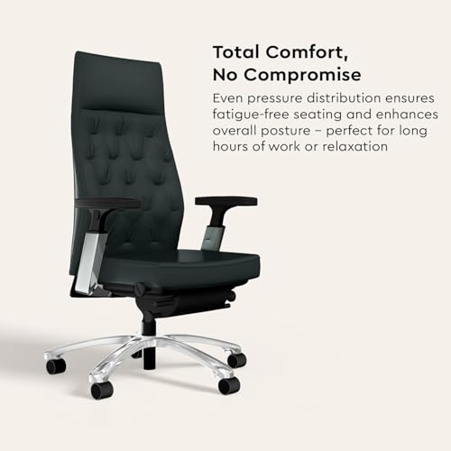 Image of Interio by Godrej Posture Perfect High Back Leather Executive Ergonomic Revolving Chair, 1 Year Warranty, Adjustable Armrest and Height (Black)