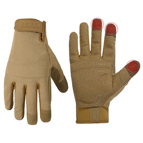 Image of HANDLANDY Work Gloves for Men & Women, Utility Mechanic Working Gloves Touch Screen with Grip, Flexible Breathable Gardening Gloves for Yard Maintenance (Large, 1 Pair)