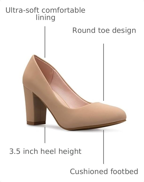Image of Olivia K Women's Classic Round-Toe Platform Pumps High Block Heel - Adorable, Comfortable