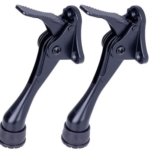 One Touch Kickdown Door Stopper, Door Holder, Heavy Duty Door Stops, Bottom of Door, Height-Adjustable Rubber Tips by HASHI (Black 4 inch x 2pack)