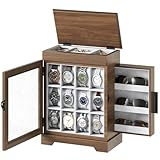 HOOBRO 12-Slot Watch Box with Flip-Top Storage, Wooden Watch Case with Acrylic Display, Watch Display Case with Drawer, for Watches, Sunglasses, Walnut BH21JB04
