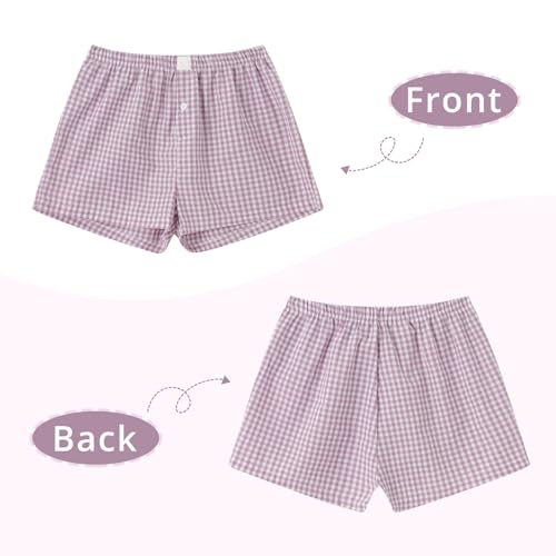 Image of Y2K Boxer Shorts for Womens Low Waist Plaid Lounge Shorts Elastic Cute Gingham Pajamas Bottoms