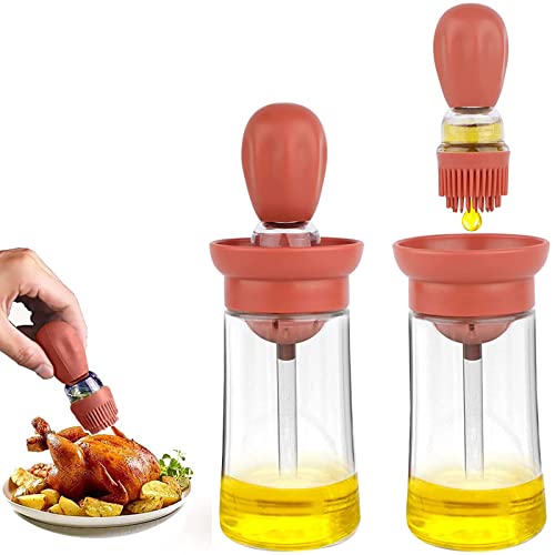 Botella Dispensador Aceite con Brocha de Silicona, 2 en 1 Pincel Aceite Cocina para Medir el Aceite, Botella Aceite con Cepillo Silicona para Hornear, Pasta de Pavo Cepillos para FreíR Cover